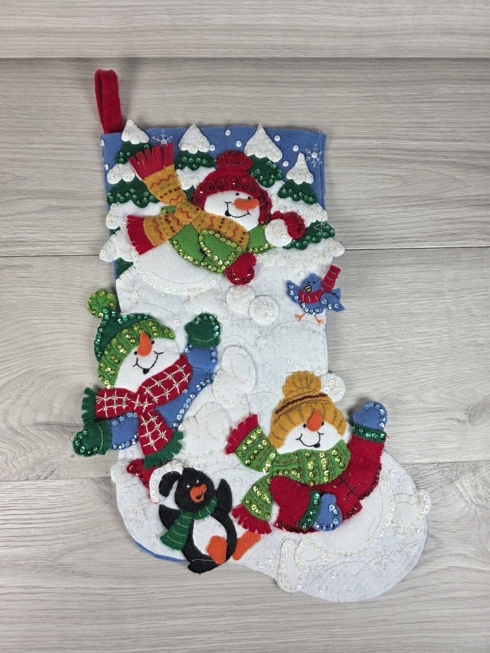 NEW Handmade 18" Bucilla 2008 Snow Fun Felt Christmas Stocking Snowmen b261